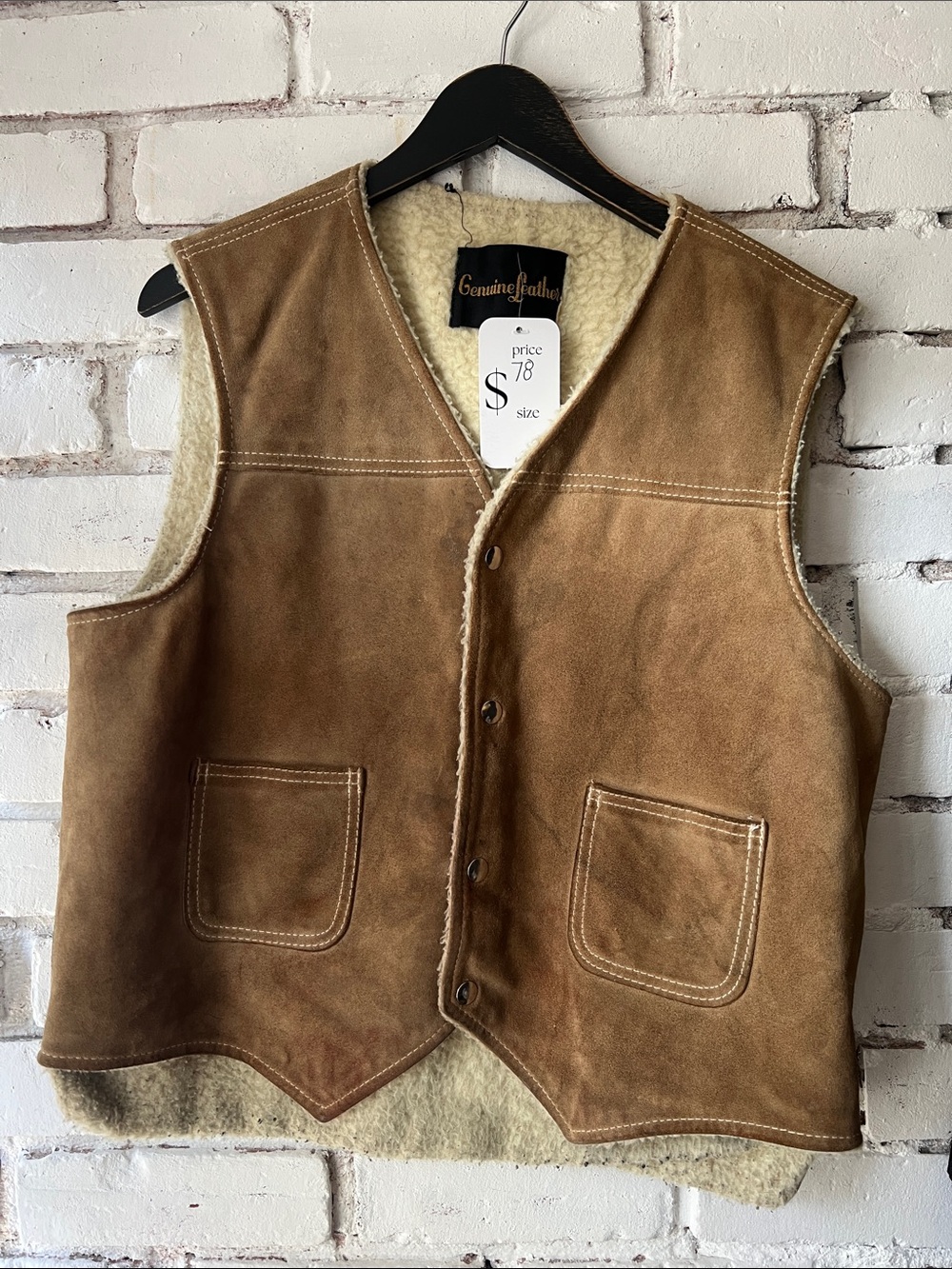 Men's Suede Sherpa-Lined Vest in Brown vintage genuine leather